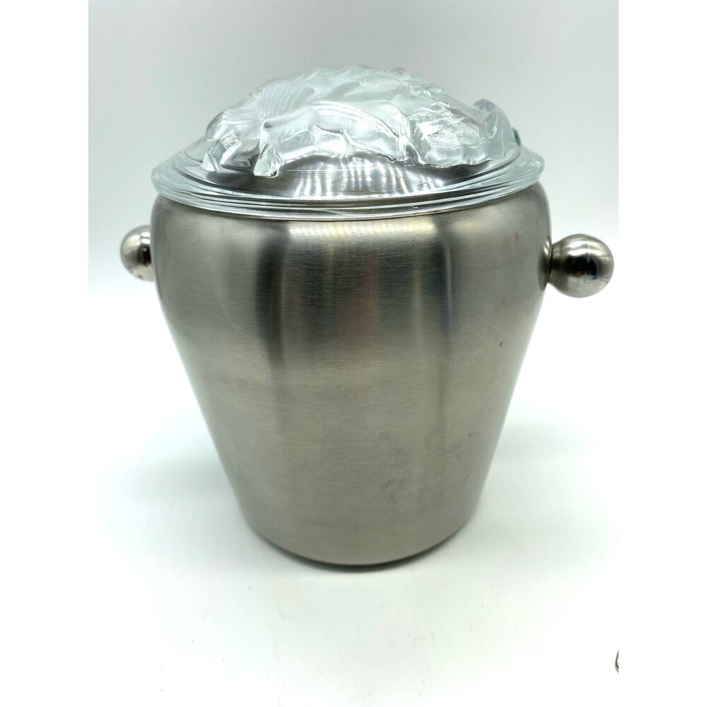 Unique Stainless-Steel Mid-Century Ice Bucket Cookie Jar Crystal Floral 3D‎ Lid